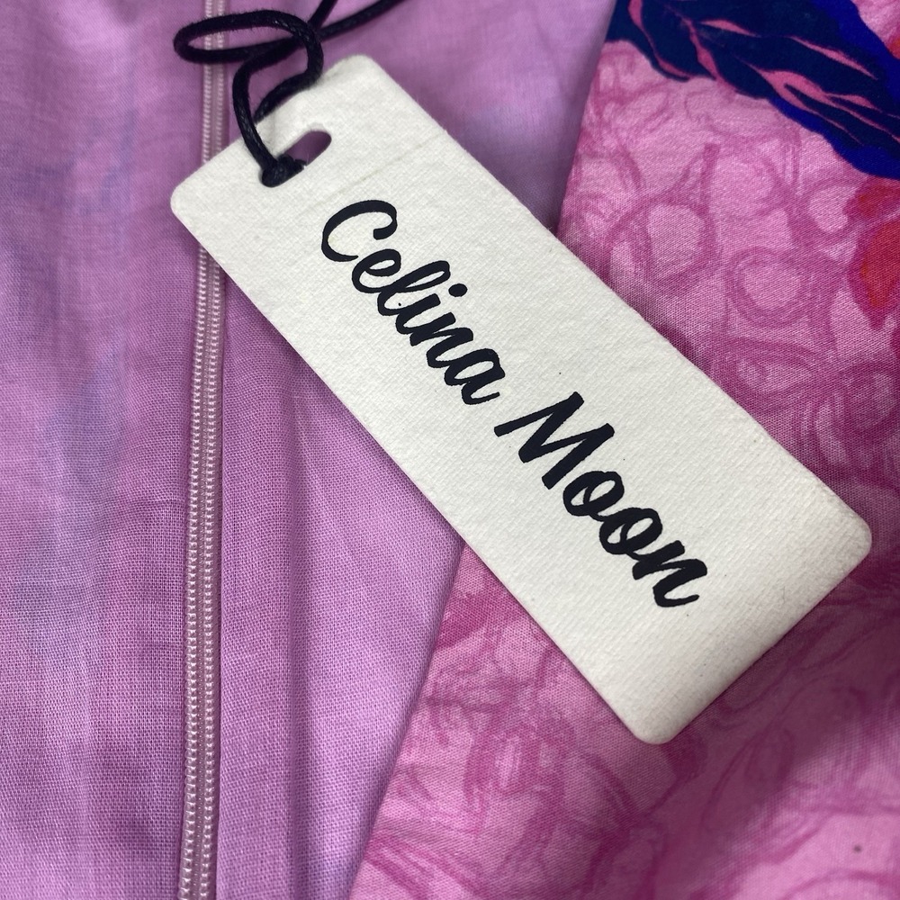 Celina Moon Women Sz S Meaghan Midi Dress Pink Short Ruffle Sleeve Cotton Poplin - Picture 16 of 16